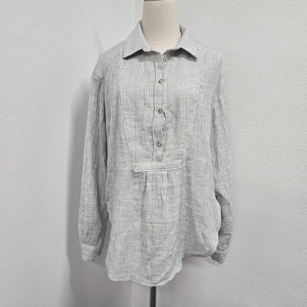 Anthropologie M Striped Button Down 100% Cotton Top